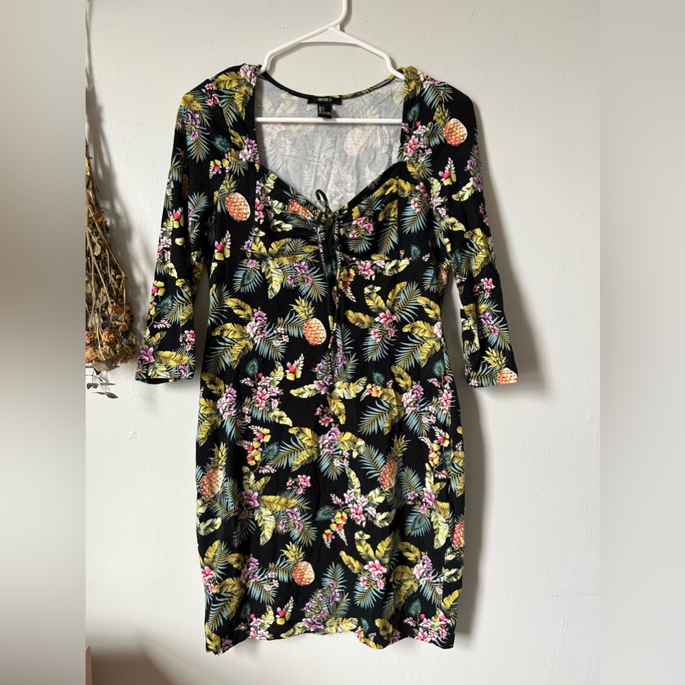 Tie Front Tropical Bodycon Dress